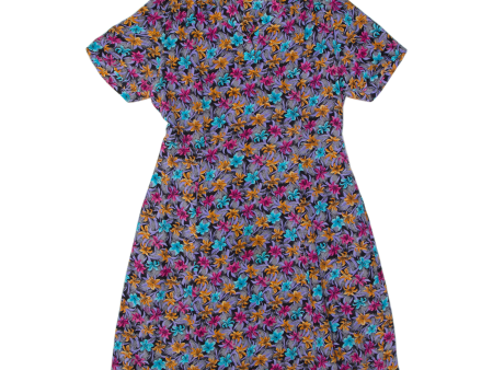 Womens A-Line Dress Purple 90s Floral Short Sleeve Midi L Supply