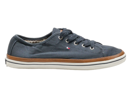 TOMMY HILFIGER Low Top Trainers Blue Canvas Womens UK 6 Online now