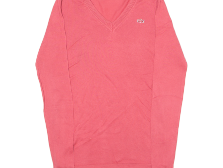 LACOSTE Womens Jumper Pink V-Neck Tight Knit UK 8 Cheap