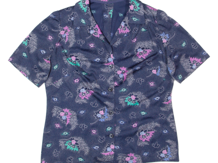 Womens Printed Shirt Blue Collared 90s Floral M Fashion