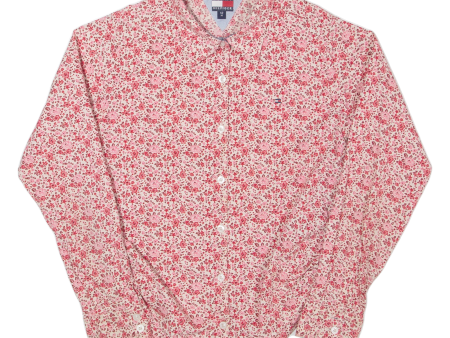 TOMMY HILFIGER Ruched Girls Printed Shirt Pink Collared Long Sleeve Floral 12Y Supply