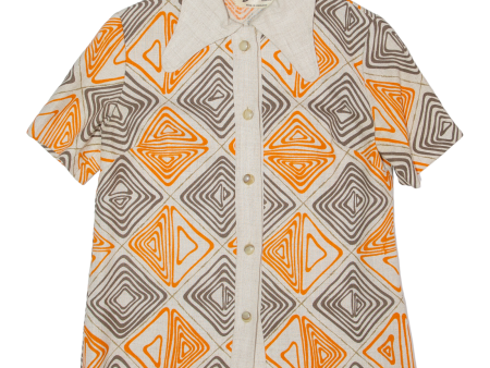 DEBUT Womens Printed Shirt Beige Collared 90s Crazy Pattern S Online now