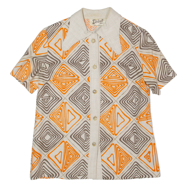 DEBUT Womens Printed Shirt Beige Collared 90s Crazy Pattern S Online now