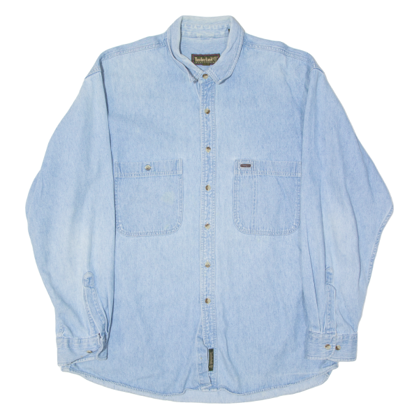 TIMBERLAND Mens Plain Shirt Blue 90s Long Sleeve XL Online now