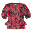 LOUISE BANGKOK Peplum Womens Printed Blouse Red 90s Silk Floral M on Sale