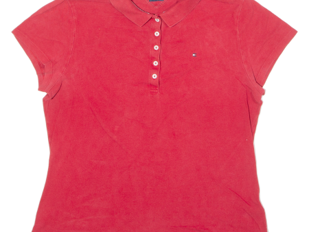 TOMMY HILFIGER Slim Fit Womens Polo Shirt Red 2XL Hot on Sale