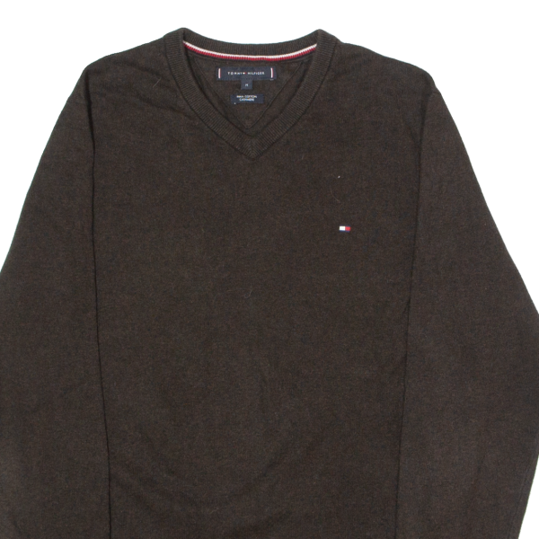 TOMMY HILFIGER Mens Jumper Brown V-Neck Tight Knit M Online Hot Sale