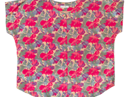 Womens Printed Blouse Pink 90s Silk Floral L Online Hot Sale