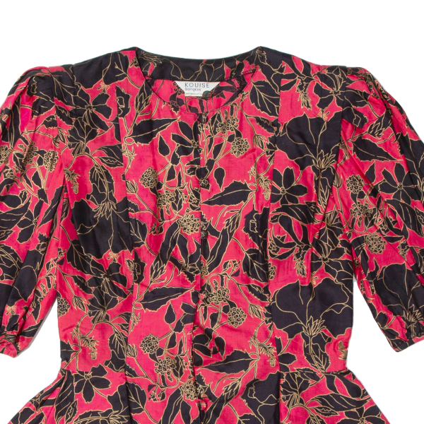 LOUISE BANGKOK Peplum Womens Printed Blouse Red 90s Silk Floral M on Sale