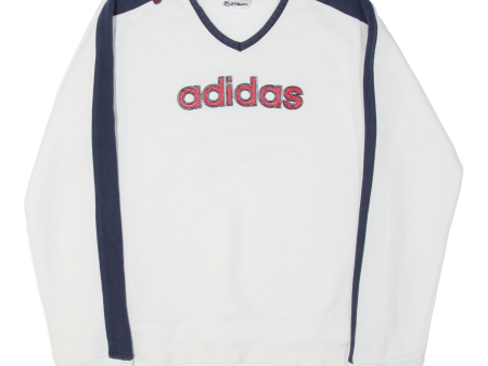 ADIDAS Womens Sweatshirt White V-Neck UK 12 Fashion