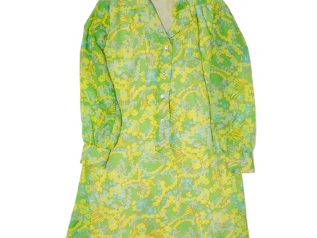 Womens A-Line Dress Green 80s Floral Long Sleeve Midi M For Cheap