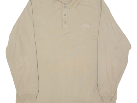 HARLEY DAVIDSON Mens Polo Shirt Beige 90s Long Sleeve XL Hot on Sale