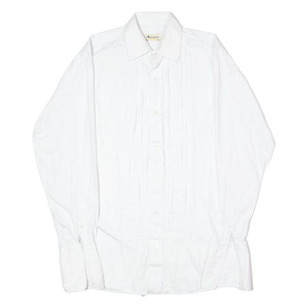 AQUASCUTUM Ruffled Mens Formal Shirt White Long Sleeve L Supply