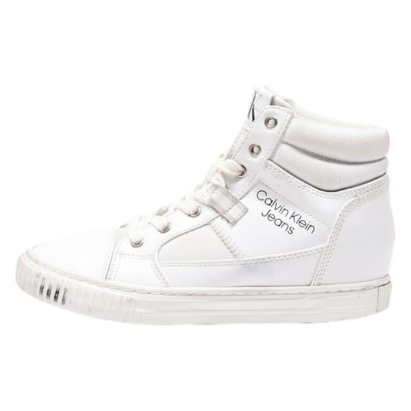 CALVIN KLEIN JEANS High Top Trainers White Leather Womens UK 6.5 Fashion