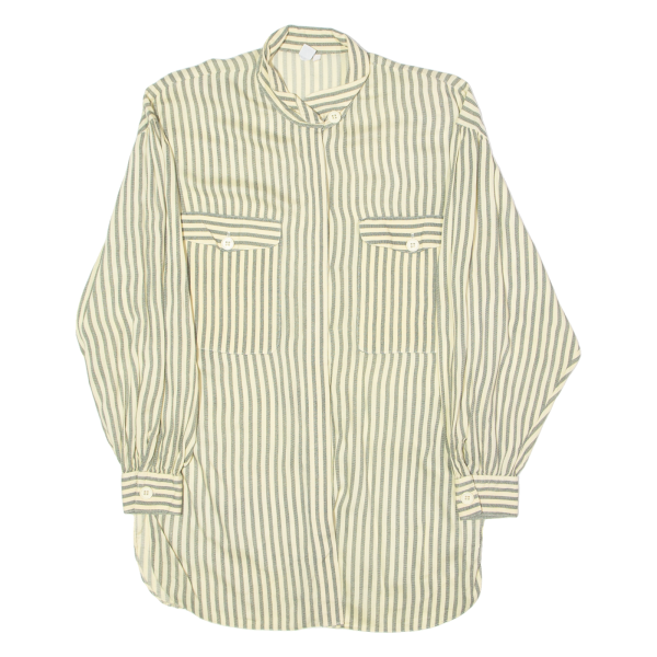 SCHILD Womens Worker Shirt Yellow Viscose 90s Striped Long Sleeve UK 12 on Sale