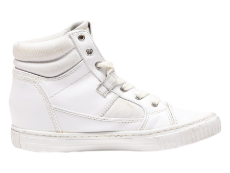 CALVIN KLEIN JEANS High Top Trainers White Leather Womens UK 6.5 Fashion