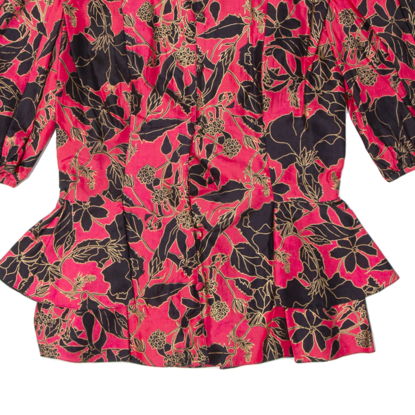 LOUISE BANGKOK Peplum Womens Printed Blouse Red 90s Silk Floral M on Sale