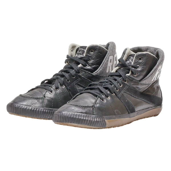 REPLAY High Top Trainers Black Leather Womens UK 5 Sale