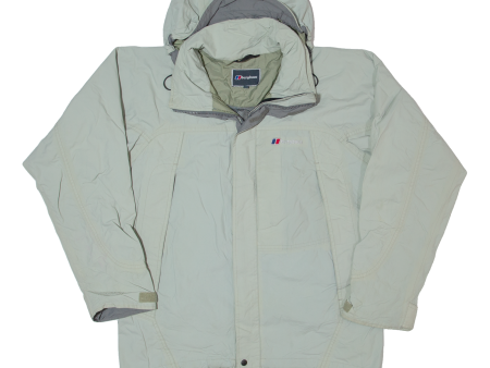 BERGHAUS Mesh Lined Mens Rain Jacket Cream Nylon Hooded S Supply