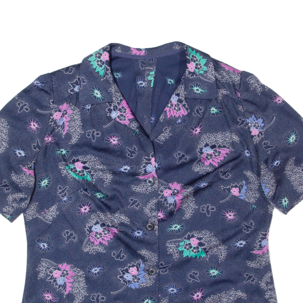 Womens Printed Shirt Blue Collared 90s Floral M Fashion