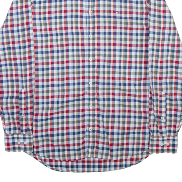 TOMMY HILFIGER Slim Fit Mens Shirt Blue Check Long Sleeve L Hot on Sale