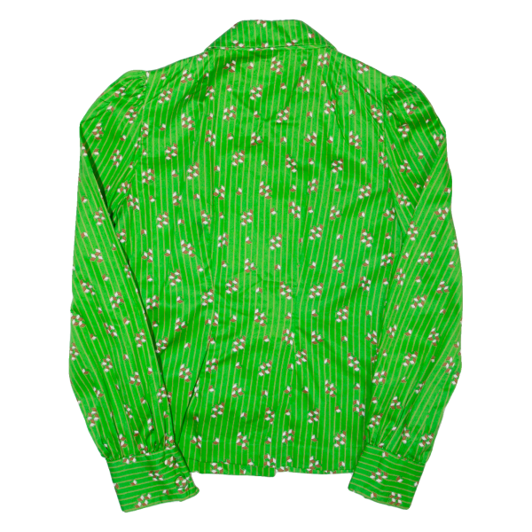 Womens Printed Shirt Green Collared Long Sleeve 90s Crazy Pattern S For Discount