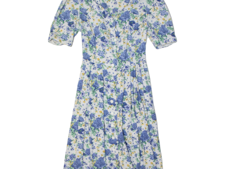 EBM Womens Tea Dress Blue Floral Short Sleeve Midi S Sale