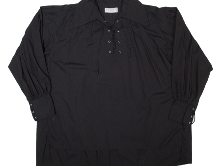 CHARLESTON Tunic Womens Puff Sleeve Shirt Black Collared 90s 2XL For Cheap