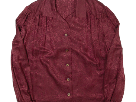 Womens Printed Shirt Maroon Collared Long Sleeve Paisley M Fashion