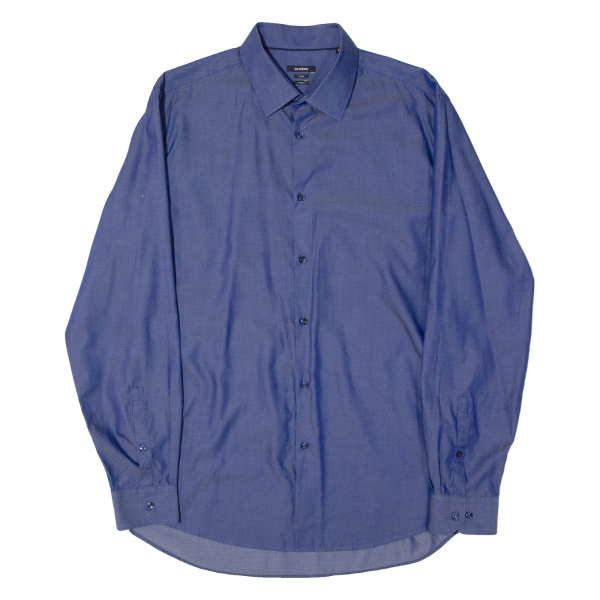 GLOBUS Fitted Mens Plain Shirt Blue Long Sleeve L Sale