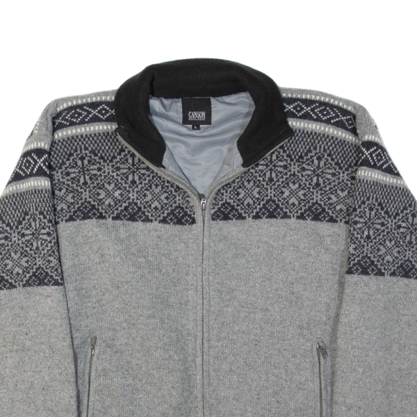 CANSON Mens Jacket Grey Wool Fair Isle L Fashion