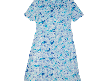 Womens A-Line Dress Blue Floral Short Sleeve Midi L For Cheap