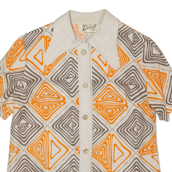 DEBUT Womens Printed Shirt Beige Collared 90s Crazy Pattern S Online now