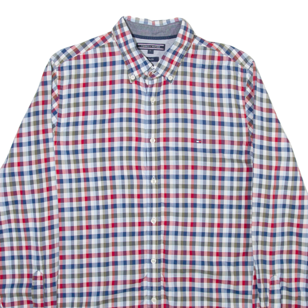 TOMMY HILFIGER Slim Fit Mens Shirt Blue Check Long Sleeve L Hot on Sale