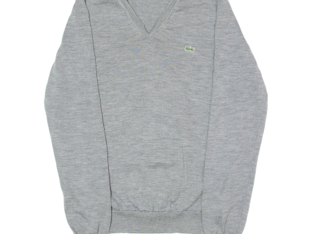 LACOSTE Mens Jumper Grey V-Neck Tight Knit Wool S For Discount