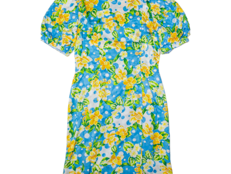 Womens Day Dress Blue Floral Short Sleeve Midi L For Discount