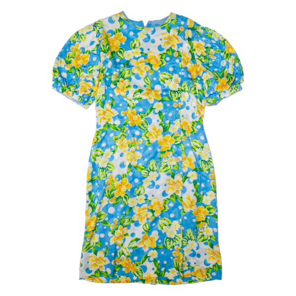 Womens Day Dress Blue Floral Short Sleeve Midi L For Discount