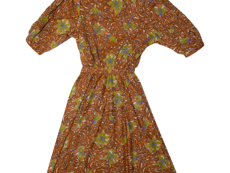 Womens A-Line Dress Brown Floral Short Sleeve Midi M on Sale