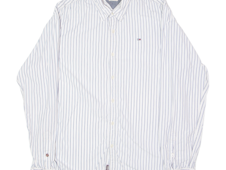 TOMMY HILFIGER Slim Fit Mens Shirt White Pinstripe Long Sleeve 2XL For Sale