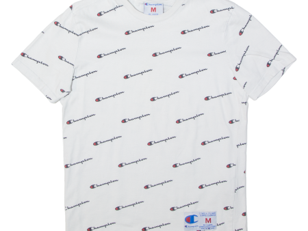 CHAMPION All Over Logo Print Mens T-Shirt White M Cheap