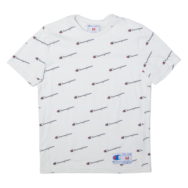 CHAMPION All Over Logo Print Mens T-Shirt White M Cheap