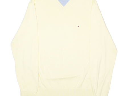 TOMMY HILFIGER Mens Jumper Yellow V-Neck Tight Knit L For Discount