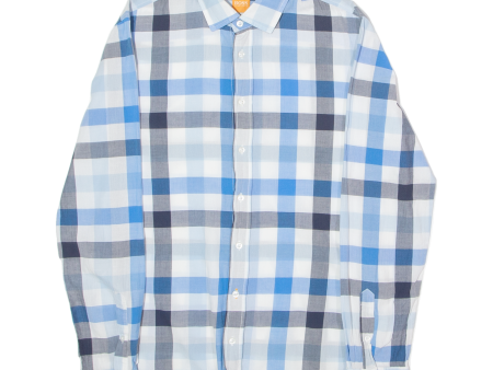 BOSS Extreme Slim Fit Mens Shirt Blue Plaid Long Sleeve M Online now