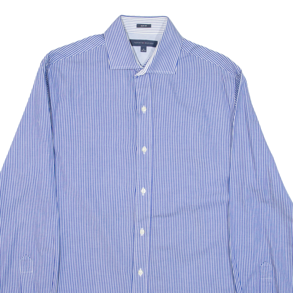 TOMMY HILFIGER Slim Fit Mens Shirt Blue Striped Long Sleeve S Online Hot Sale