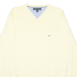 TOMMY HILFIGER Mens Jumper Yellow V-Neck Tight Knit L For Discount