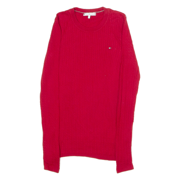 TOMMY HILFIGER Womens Jumper Red Crew Neck Cable Knit S Cheap