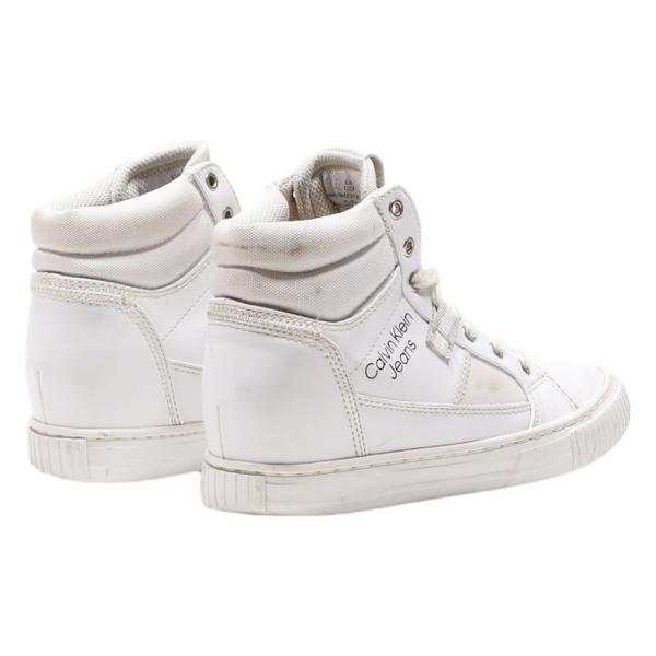 CALVIN KLEIN JEANS High Top Trainers White Leather Womens UK 6.5 Fashion