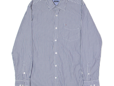 TOMMY HILFIGER Custom Fit Mens Shirt Blue Striped Long Sleeve M Discount