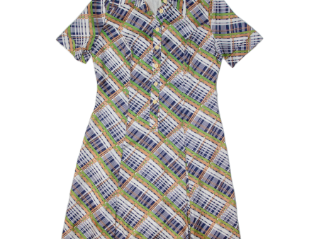 TRU Womens A-Line Dress Blue 90s Plaid Short Sleeve Midi M Fashion