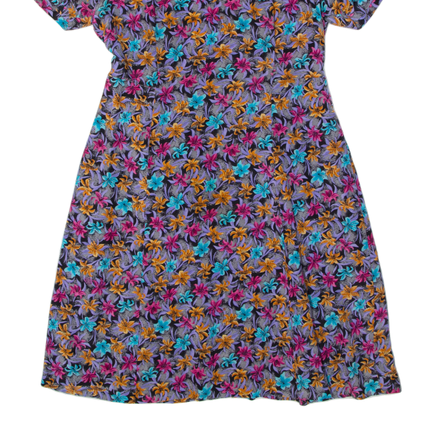 Womens A-Line Dress Purple 90s Floral Short Sleeve Midi L Supply